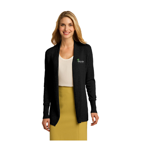 Ladies Open Front Cardigan:Black